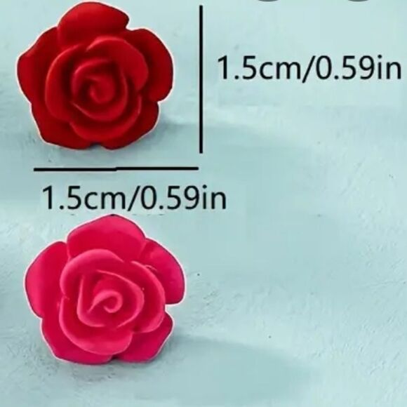 Small Red Rose Earrings Pierced Ear Stud Post Women's Jewelry Gift Romantic Love - Picture 3 of 6